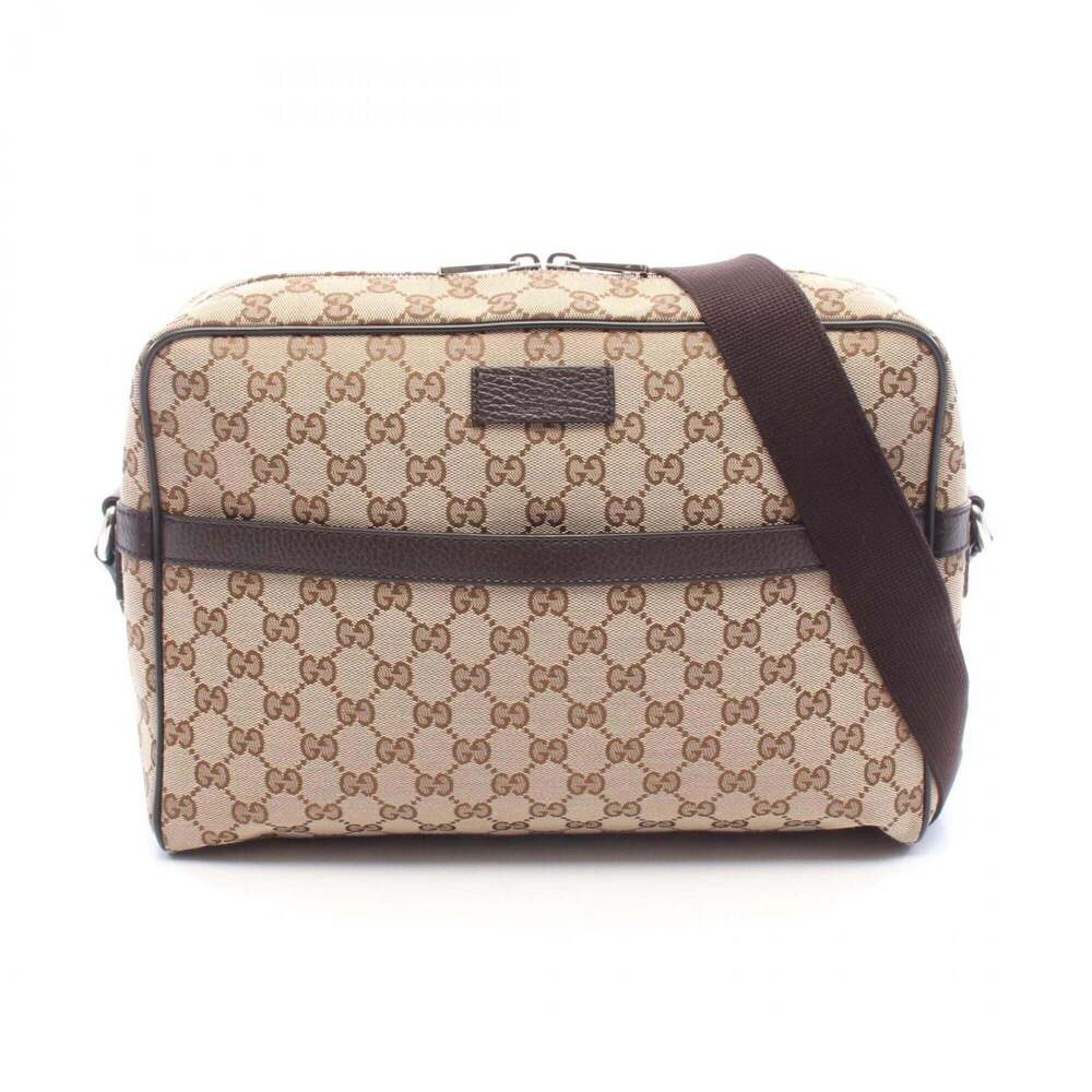 Gucci GG Canvas Shoulder Bag/Handbag, and Leather, Men's/Women's, Beige/Brown...